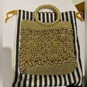 Lele Sandoughi Gold Metallic Woven Bag, New with dust bag